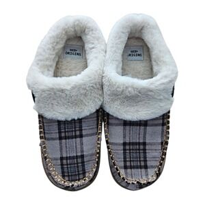 Earth‎ Origins Suede Slipper with Faux Fur Run About Raine Gray Plaid Sz 10